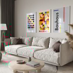 set of 3 bauhaus printable exhibition posters, retro bauhaus wall art set, mid century modern print set, gallery wall ar