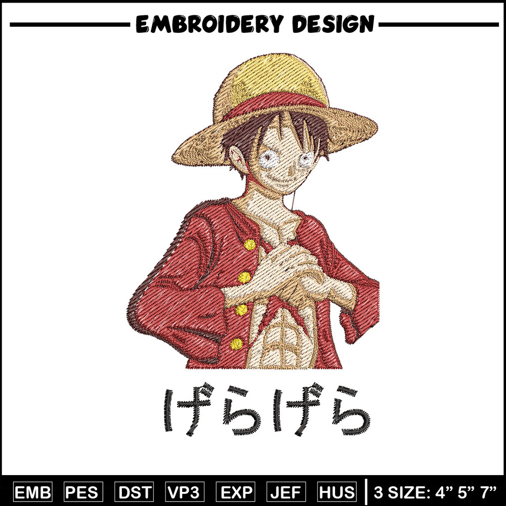 Luffy man embroidery design, One piece embroidery, Anime design, Embroidery file, Embroidery shirt, Digital download.jpg