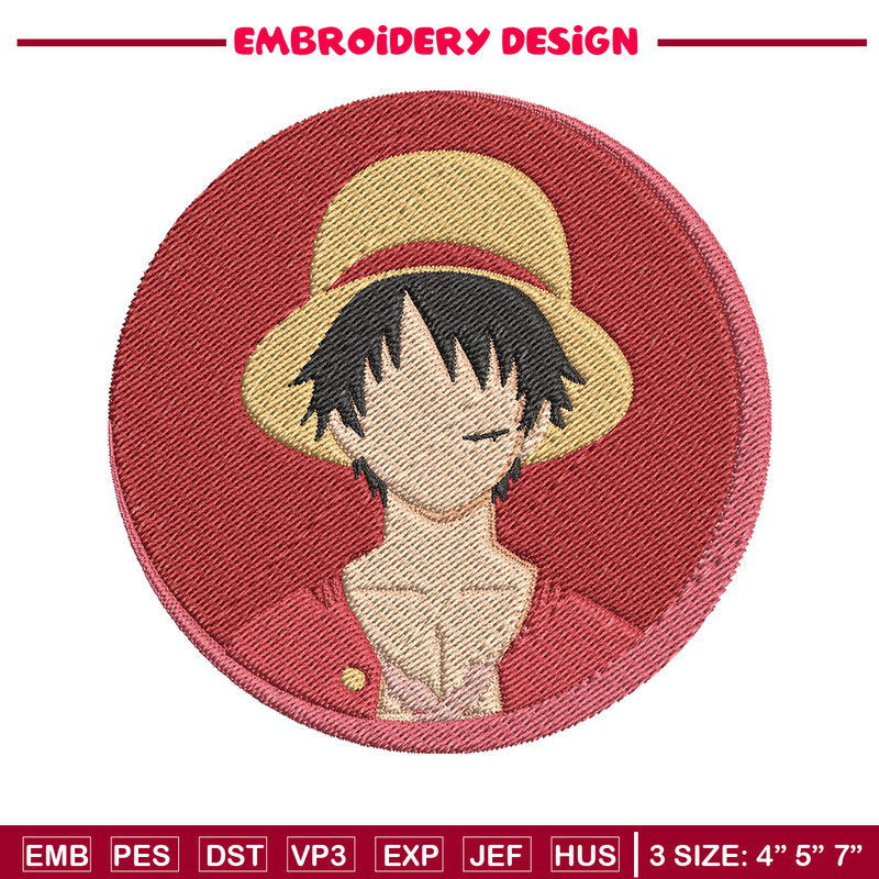 Luffy circle embroidery design, One piece embroidery, Anime design, Embroidery file, Embroidery shirt, Digital download.jpg