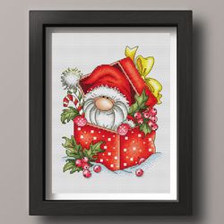 Christmas gnome cross stitch pattern PDF, Christmas gift, Winter cross stitch, Holiday gnome, Christmas cross stitch