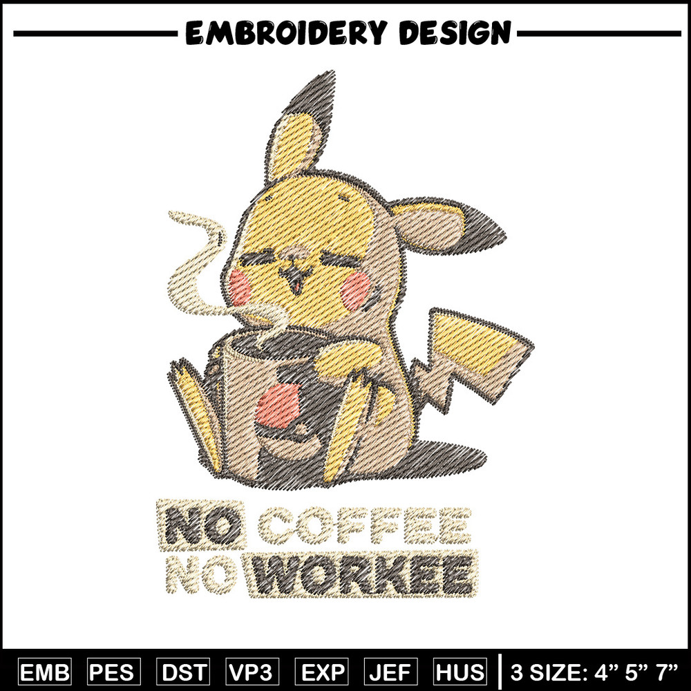 Pika coffee embroidery design, Pokemon embroidery, Anime design, Embroidery file, Digital download, Embroidery shirt.jpg