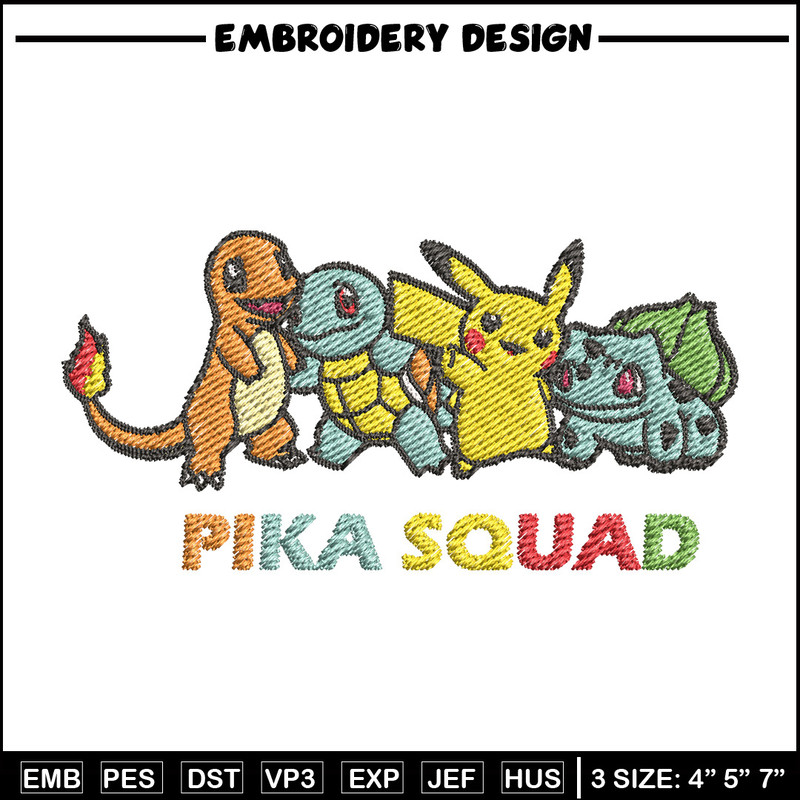 Pika squad embroidery design, Pokemon embroidery, Anime design, Embroidery file, Digital download, Embroidery shirt.jpg