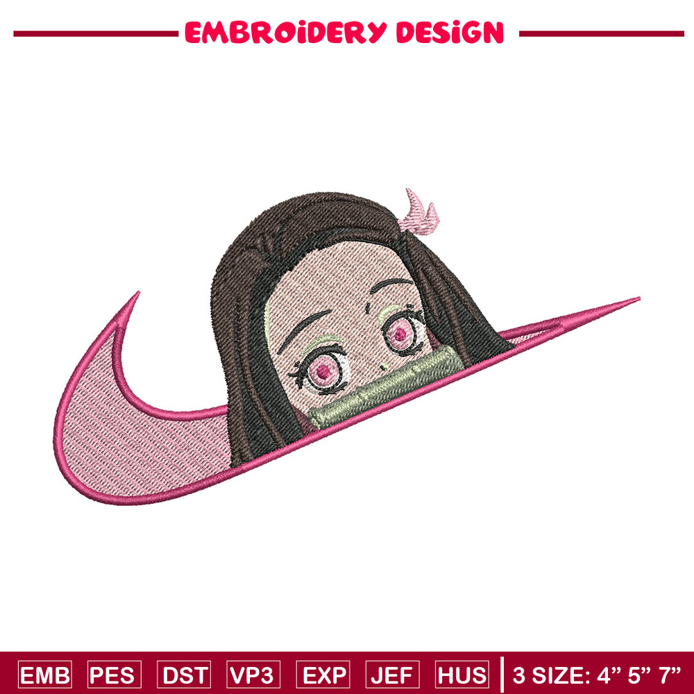 Nezuko cute nike embroidery design, Neuzko embroidery, Nike design, Embroidery shirt, Embroidery file, Digital download.jpg
