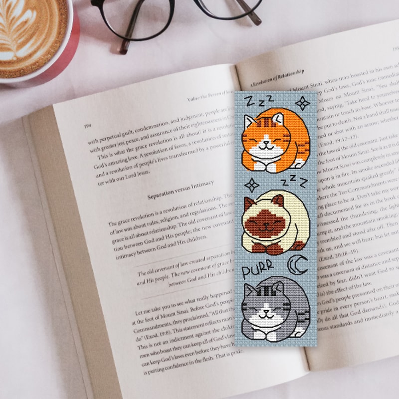 modern cross stitch bookmark pattern cat