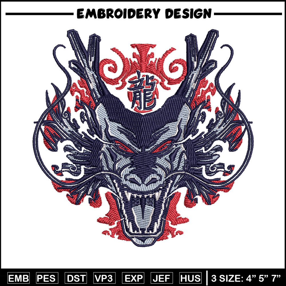 Shenron black embroidery design, Dragonball embroidery, Anime design, Embroidery shirt, Embroidery file, Digital download.jpg