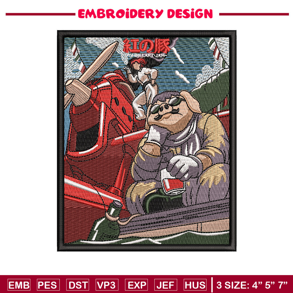 Porco Rosso embroidery design, Ghibli embroidery, Anime design, Embroidery shirt, Embroidery file, Digital download.jpg