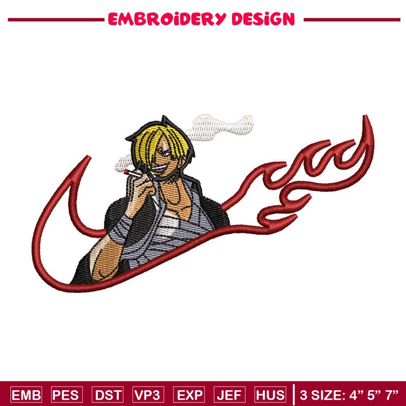 Sanji swoosh embroidery design, One piece embroidery, Nike design, Embroidery shirt, Embroidery file, Digital download.jpg