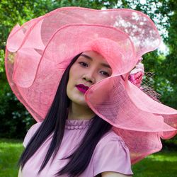 pink sinamay hat, Wide brim sinamay hat, Royal Ascot hat, wedding guest hat