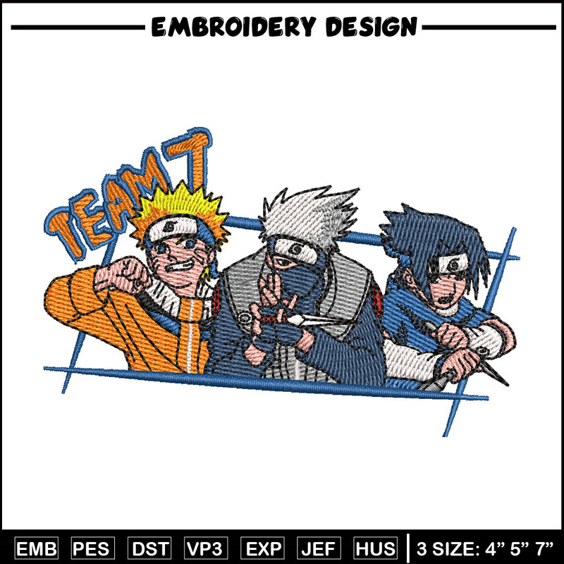 Team 7 embroidery design, Naruto embroidery, Anime design, Embroidery shirt, Embroidery file, Digital download.jpg