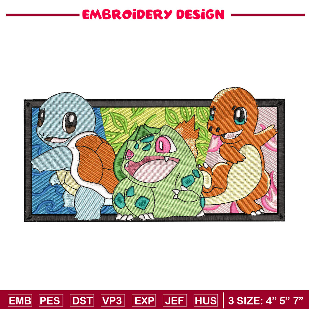 Starter Gen 1 embroidery design, Pokemon embroidery, Anime design, Embroidery shirt, Embroidery file, Digital download.jpg