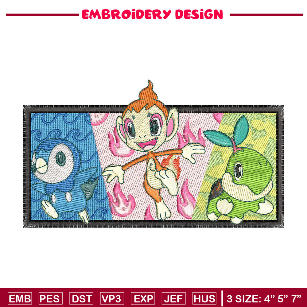 Starter Gen 4 embroidery design, Pokemon embroidery, Anime design, Embroidery shirt, Embroidery file, Digital download.jpg