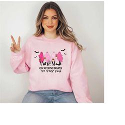 on wednesday we wear pink ghost sweatshirt, mean girls ghost shirt, pink ghost shirt, mean girls halloween,halloween shi