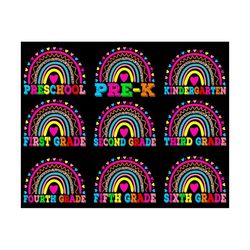 back to school rainbow bundle svg, hello school svg, first day of school, kindergarten, 1st 2nd 3rd 4th 5th grade, teach