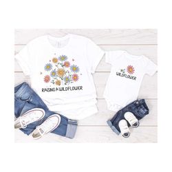 raising a wildflower png, mother's day png, mothers day matching shirt png, boho mommy and baby png, mom quote, girl shi