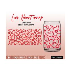 Full wrap Love Heart Wrap Svg, Valentines day wrap, Heart svg,Love svg,16oz Libbey Can Glass Wrap,Digital download cut f