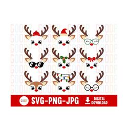 reindeer faces svg, reindeer svg, merry christmas svg, cute reindeer face, digital download, svg files for cricut, insta