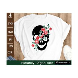 split skull with roses svg,skull svg,halloween svg, spooky season svg,roses svg,western grunge, digital download cut fil