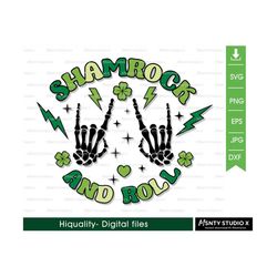 shamrock and roll svg,st. patrick's svg,retro svg, retro st patricks svg, skeleton svg, rocker svg,st patrick's day digi