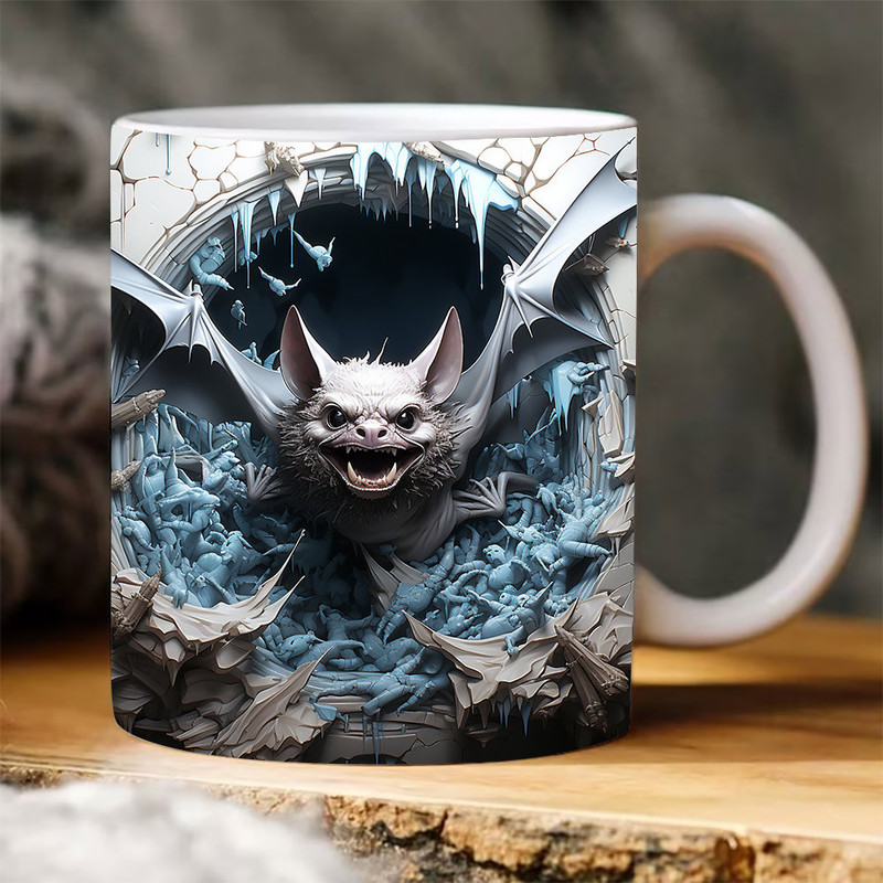 3D Bat Halloween Mug Wrap, 3D Fall Vibes Mug Wrap, 3D Scary Bat Cracked Hole 11oz 15oz Mug Sublimation, Halloween Season Mug Design - 1.jpg