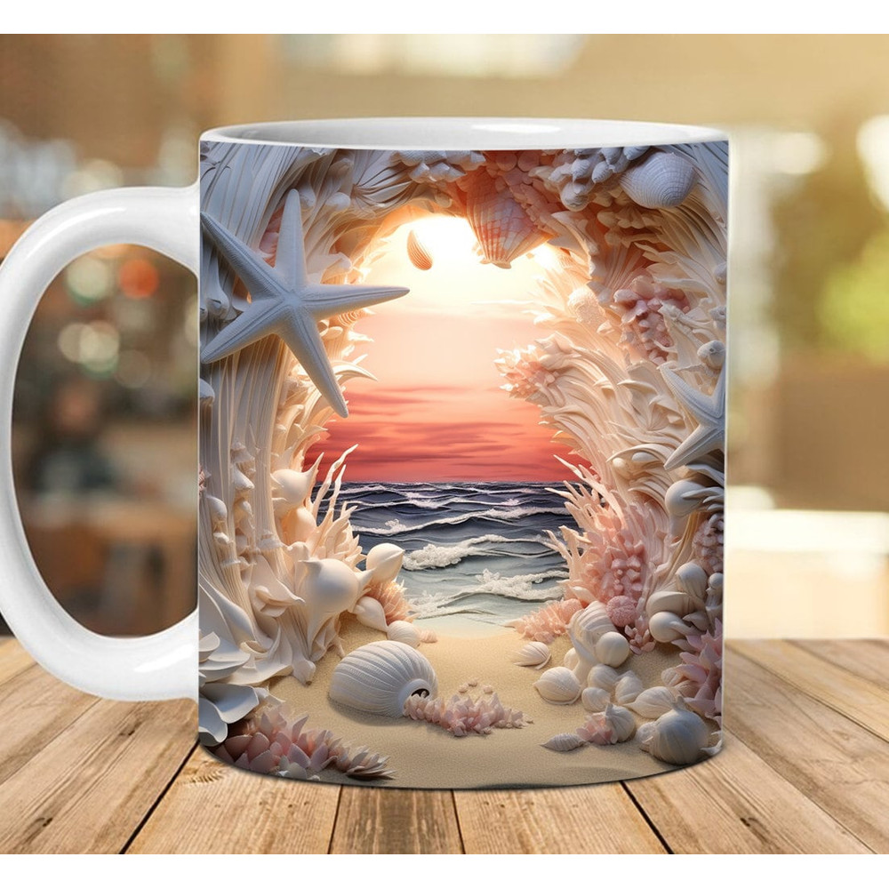 3D Beach Landscape Mug Wrap Design, 3D White Castle In the Ocean Mug Wrap Png, 3D Mug Design 11oz 15oz Wrap 3D Carved Png Digital Downloads - 1.jpg