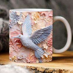 3d blue hummingbird flowers mug design