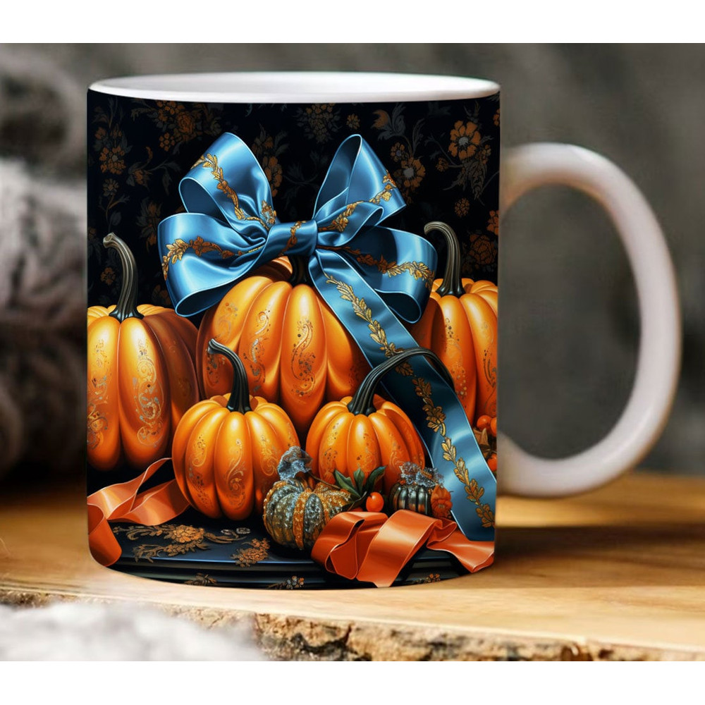 3D Boho Pumpkin Fall Vibes Mug Wrap, 3D Pumpkin Mug Wrap, 3D Halloween Pumpkin 11oz 15oz Mug Sublimation, Halloween Season Mug Design - 1.jpg