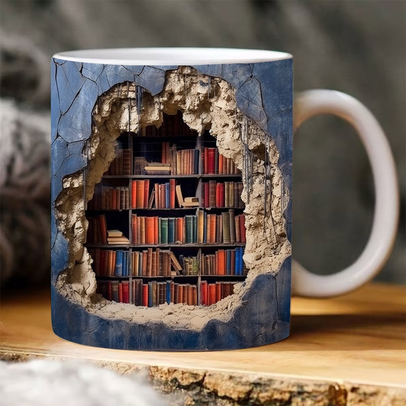 3D Bookshelf Mug Sublimation, 3D Book Mug Wrap, 11oz And 15 Oz Mug Design, 3D Mug Wrap, 11oz Mug Png, 15oz Mug PNG Book Lover Mug Coffee Mug - 1.jpg