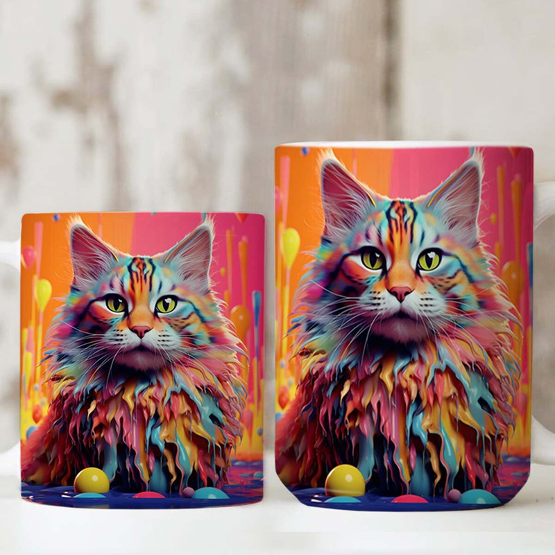 3D Cat Painting Mug Wrap Sublimation, 3D Cat Colorful Mug Wrap, 3D Animal Mug Design, 11oz,15oz Mug Sublimation Wrap, Digital Download - 2.jpg