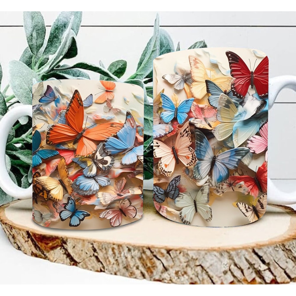 3D Colorful Butterfly and Flowers Mug Wrap, 11oz 15oz Mug Design, 3D Floral Mug Sublimation, Butterfly Mug Wrap, 11oz Mug Png, 15oz Mug PNG - 1.jpg