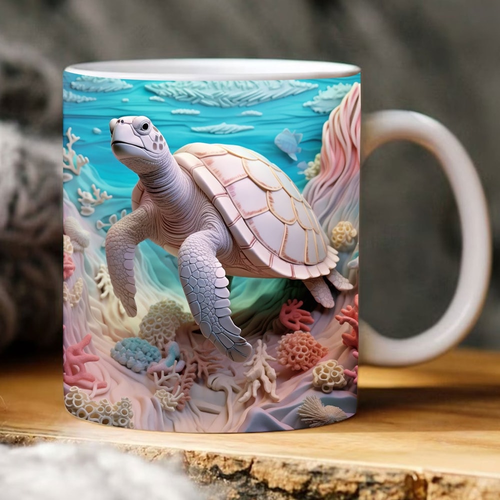3D Colorful Sea Turtle Mug Sublimation PNG, 3D Ocean Turtle Mug Design Download PNG, 11oz 15oz Digital Mug Wrap PNG Download - 1.jpg