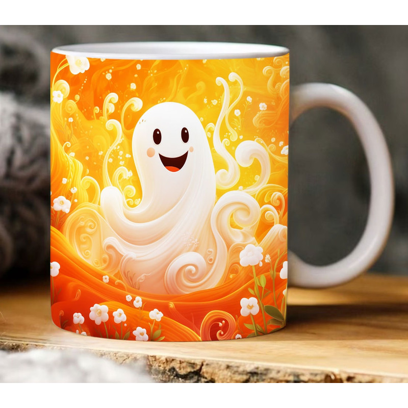 3D Cute Ghost Flowers Mug for 11oz 15oz Mug, 3D Halloween PNG Sublimation Mug Design, 3D Halloween Ghost Seamless Mug Wrap - 1.jpg