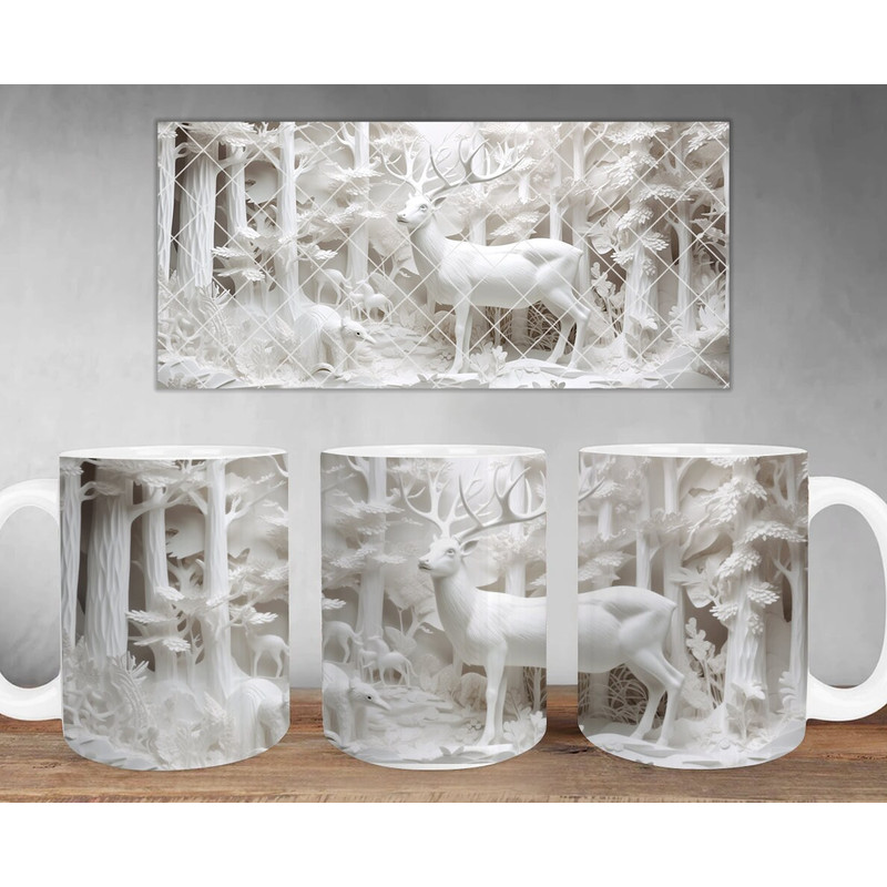 3D Deer Mug Wrap, 11oz And 15 Oz Mug Design, 3D Forest Mug Sublimation, Deer Mug Wrap, 11oz Mug Png, 15oz Mug PNG - 1.jpg