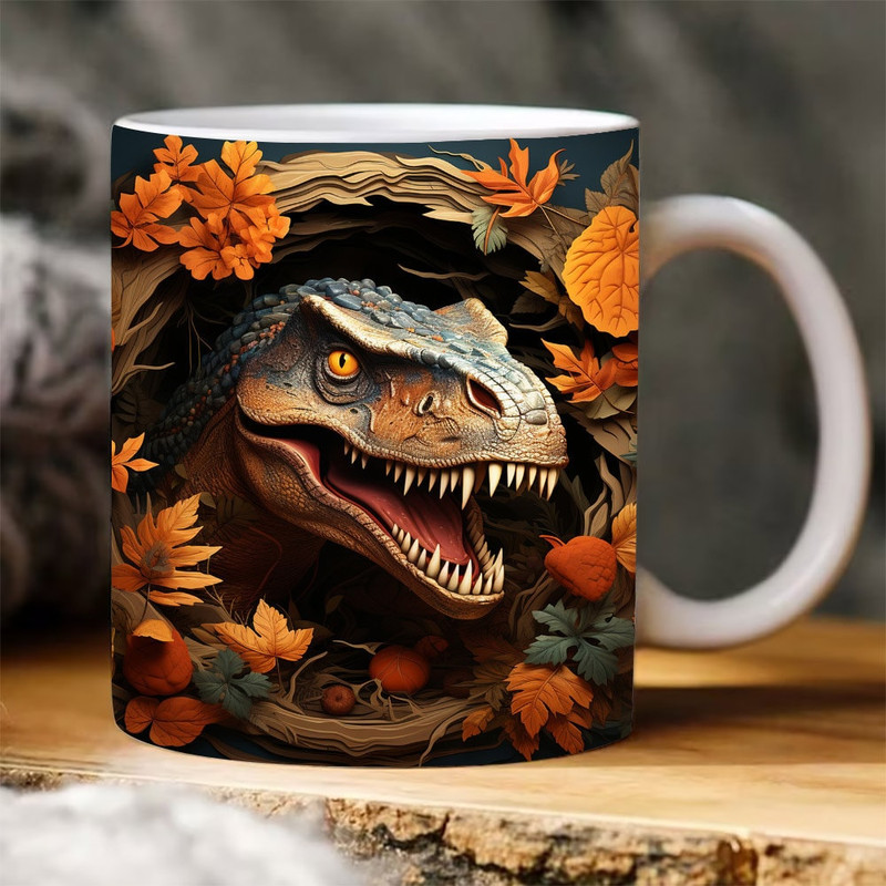 3D Dinosaur Mug Wrap Design, 3D Dinosaur Mug Wrap Png, 3D Mug Design 11oz 15oz 3D Cracked Hole Wrap 3D Fall Vibes Tumbler Digital Downloads - 1.jpg
