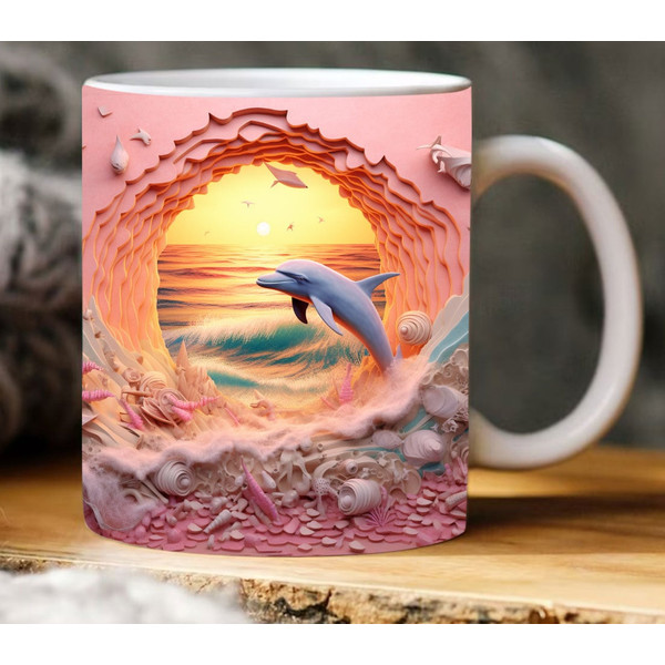 3D Dolphin Mug 3D Dolphin Pink Crack Hole 11oz 15oz Mug