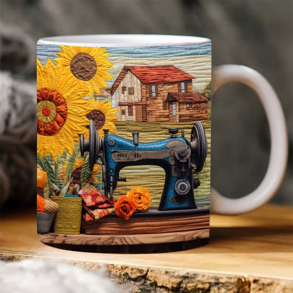 3D Embroidery Sunflower Mug Wrap Design, 3D Sewing Machine Mug, 3D Sunflower Mug Design, 3D Mug, 11oz,15oz Mug Sublimation - 1.jpg