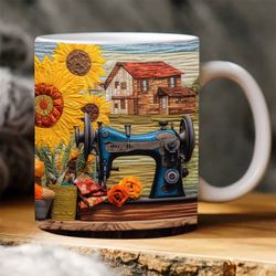 3d embroidery sunflower mug design
