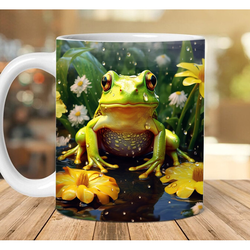 3D Frog Mug Wrap Sublimation, White Wild Flower Mug, Wedding Mug Design, Floral Mug PNG, 3D Mug,11oz,15oz Mug Sublimation Wrap, Digital Png - 1.jpg
