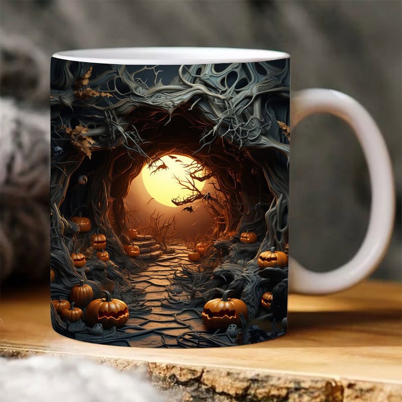3D Halloween Bat Cave Fall Vibes Inflated Mug Wrap, 3D Spooky Vibes Mug Wrap, 3D pumpkin 11oz 15oz Mug Sublimation Wrap - 1.jpg