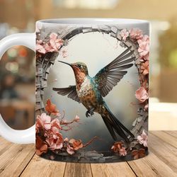 3d hummingbird flowers mug design