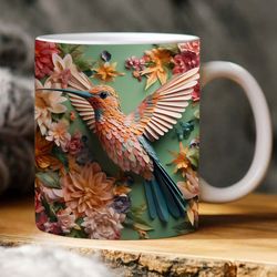 3d hummingbird flowers paper quilling mug design