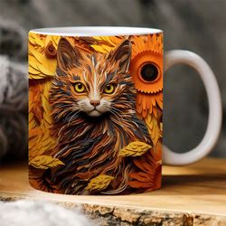 3d kitten sunflower mug 11oz 15oz