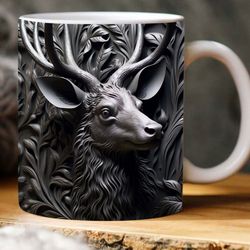 3d metal black deer floral mug design