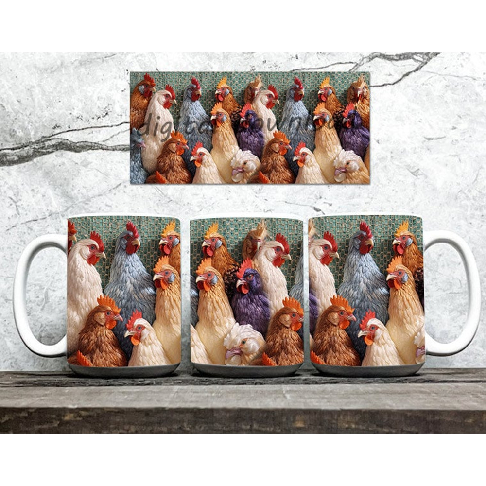 3D Mug Wrap 3D Chicken Mug, 3D Farm Mug Design Sublimation, Floral Mug PNG, 11oz,15oz Mug Sublimation Embroidery Png - 2.jpg