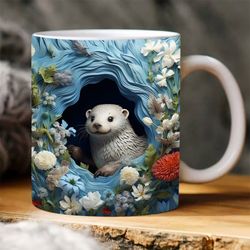 3d otter cracked hole mug