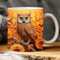 3d owl sunflower mug design