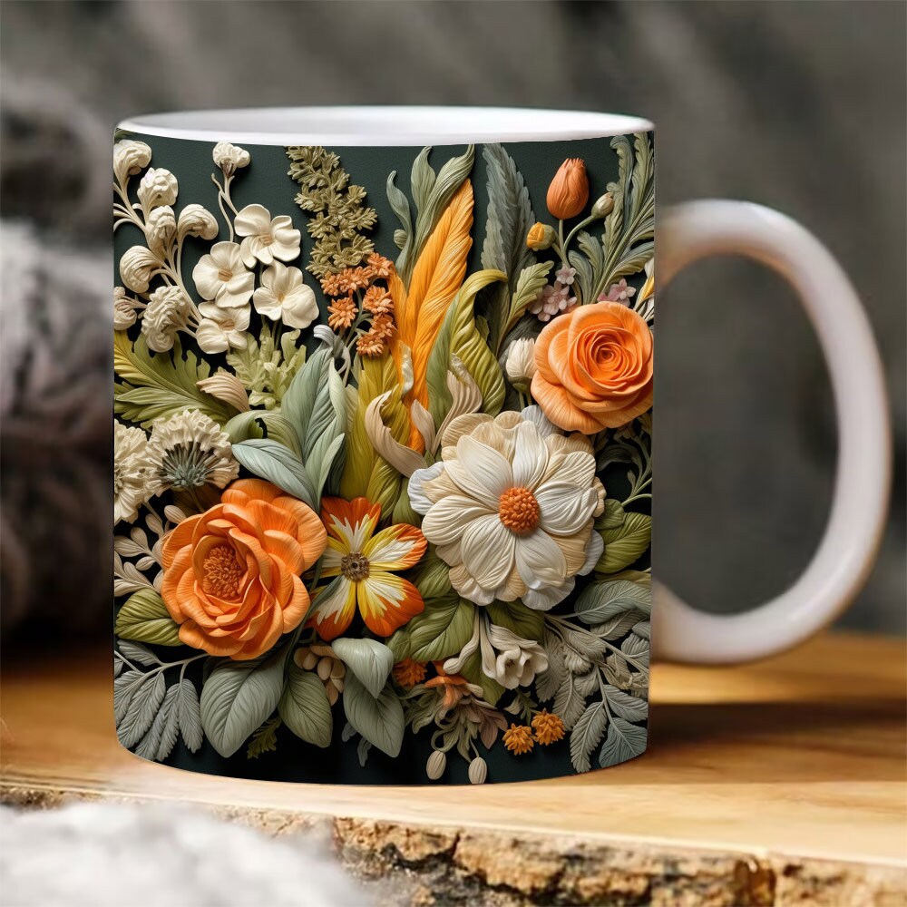 3D Paper Quilling Mug Sublimation Design, 3D Lily Mug Wrap, 3D Floral Quilling 11oz 15oz Mug Sublimation Wrap, Digital File - 1.jpg