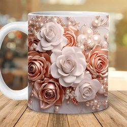 3d pearl rosegold roses flowers botanical mug