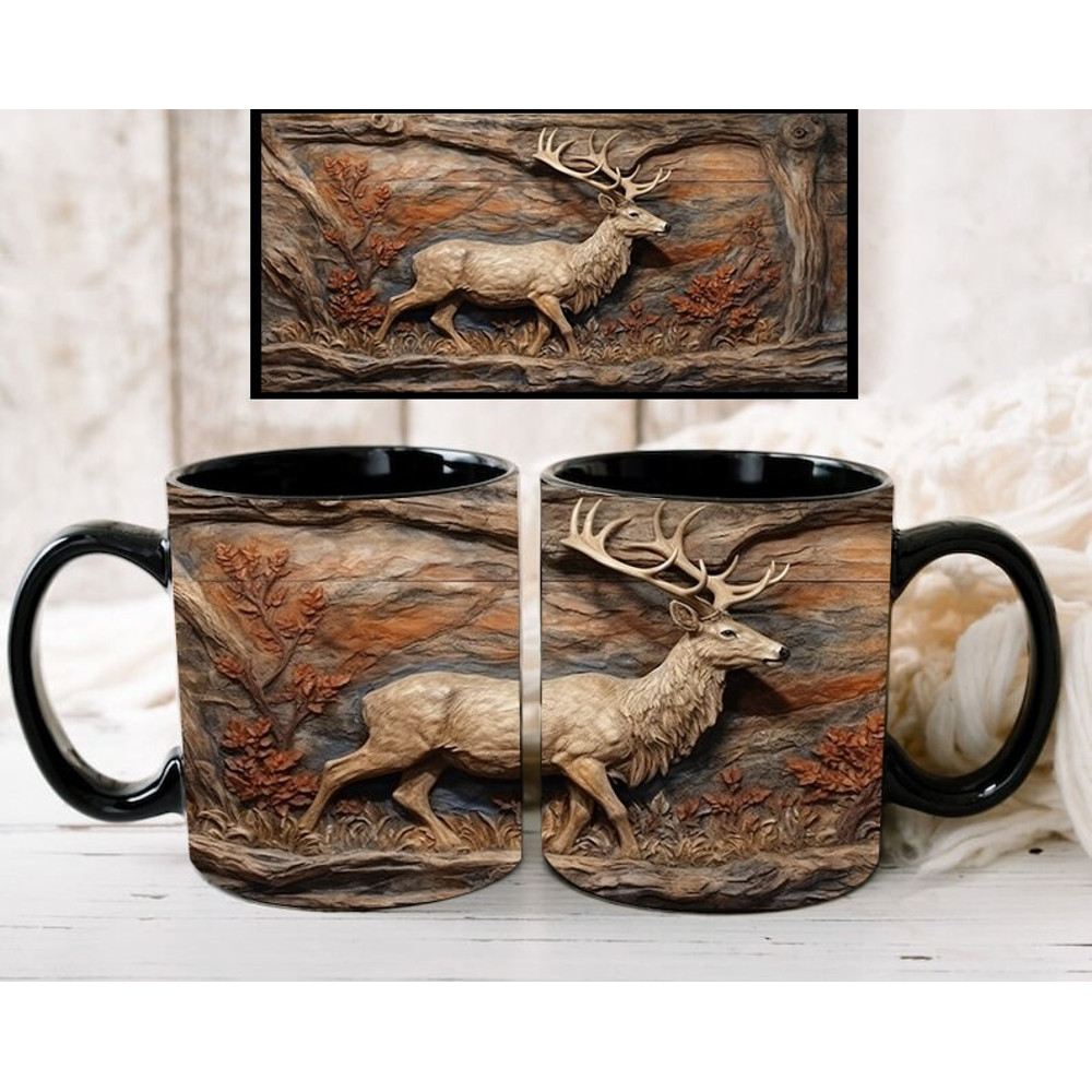 3D Rustic Vintage Deer Mug Design, 3D Rustic Nature Mug Design, 3D Mug, 11oz,15oz Mug Sublimation Wrap, Digital Download, Fathers Day Gift - 1.jpg