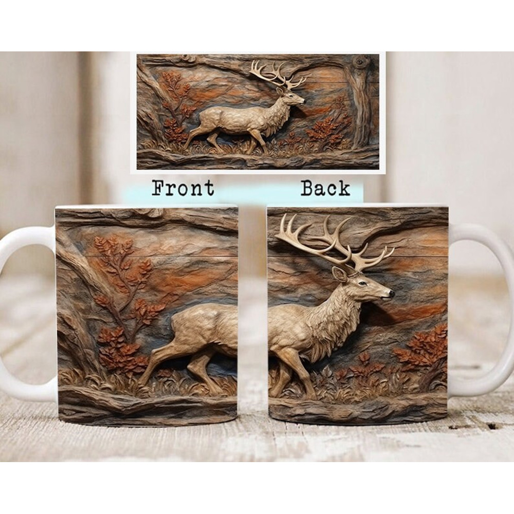 3D Rustic Vintage Deer Mug Design, 3D Rustic Nature Mug Design, 3D Mug, 11oz,15oz Mug Sublimation Wrap, Digital Download, Fathers Day Gift - 2.jpg