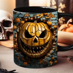 3d scary pumpkin cracked hole mug